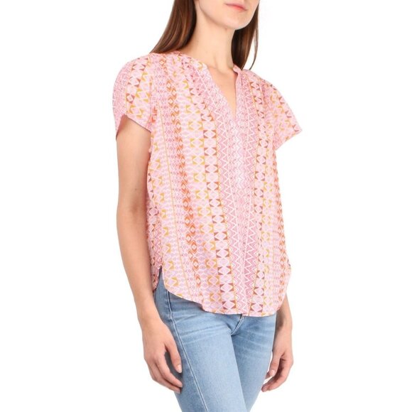Xirena Tristyn Popover Cotton Blouse in Terra‎ Rose Pink Print Size XS - Picture 1 of 8